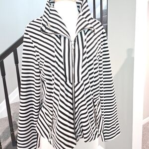 Erin London -  Black and White Stripe Zip-Front Jacket (Size XL)